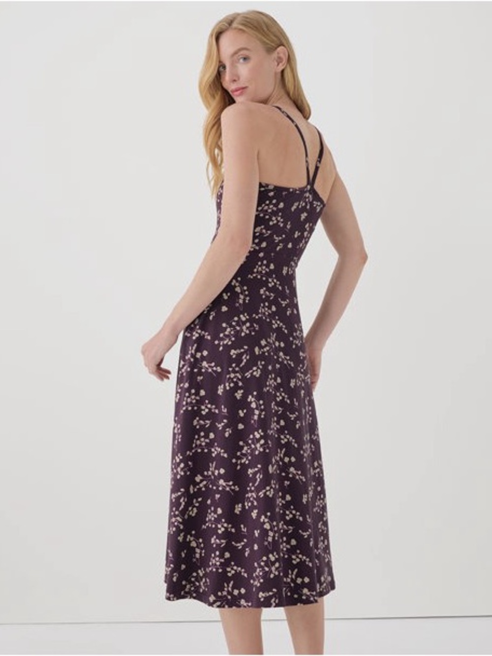 NWOT Pact Scattered Sprigs Plum Fit & Flare Dress size large